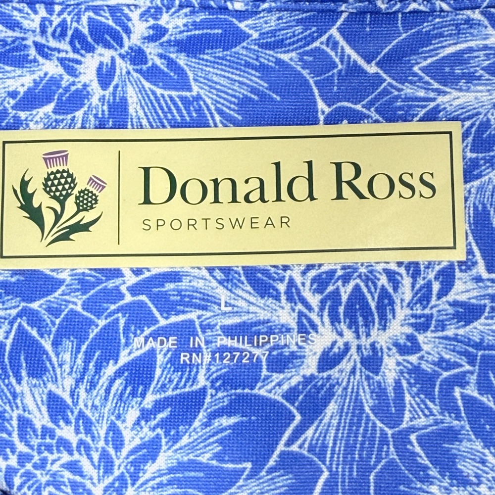 Donald Ross Sportswear Men's Blue Floral Print Golf Polo Shirt Size L - Picture 2 of 11